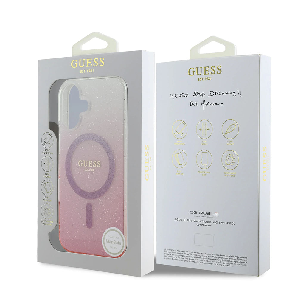 Puzdro MagSafe pre Apple iPhone 16 Plus, Guess, IML Glitter Gradient, Hnedá