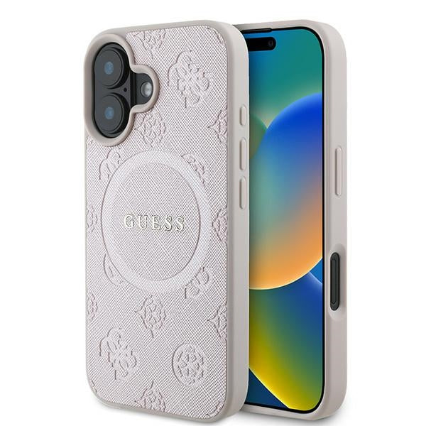 Puzdro MagSafe pre Apple iPhone 16 Plus, Guess, Saffiano Peony Classic Logo, Ružová