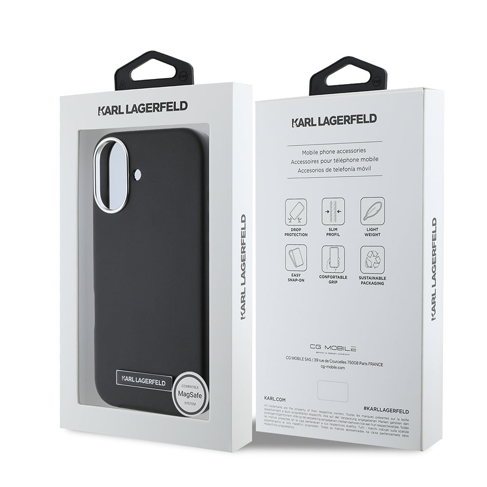MagSafe Case for Apple iPhone 16 Plus, Karl Lagerfeld, FW Metal Plate, Black