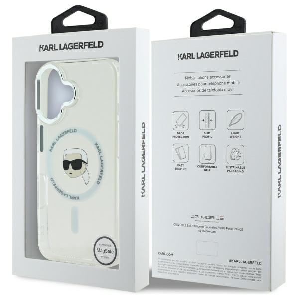 Puzdro MagSafe pre Apple iPhone 16 Plus, Karl Lagerfeld, IML Karl's Head, Biela