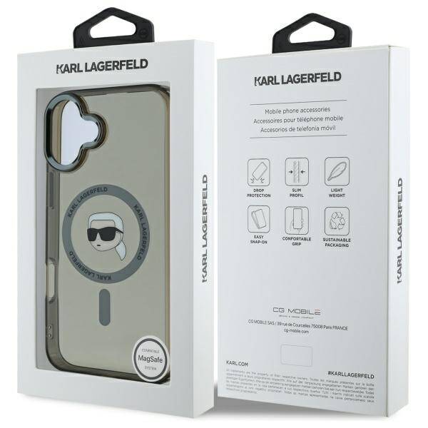 Puzdro MagSafe pre Apple iPhone 16 Plus, Karl Lagerfeld, IML Karl's Head, Čierne