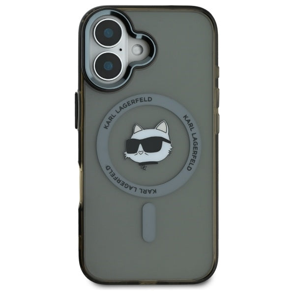 Puzdro MagSafe pre Apple iPhone 16 Plus, Karl Lagerfeld, IML Metal Choupette's Head, Čierne