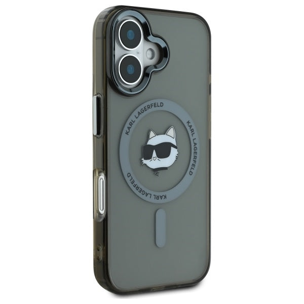 Puzdro MagSafe pre Apple iPhone 16 Plus, Karl Lagerfeld, IML Metal Choupette's Head, Čierne