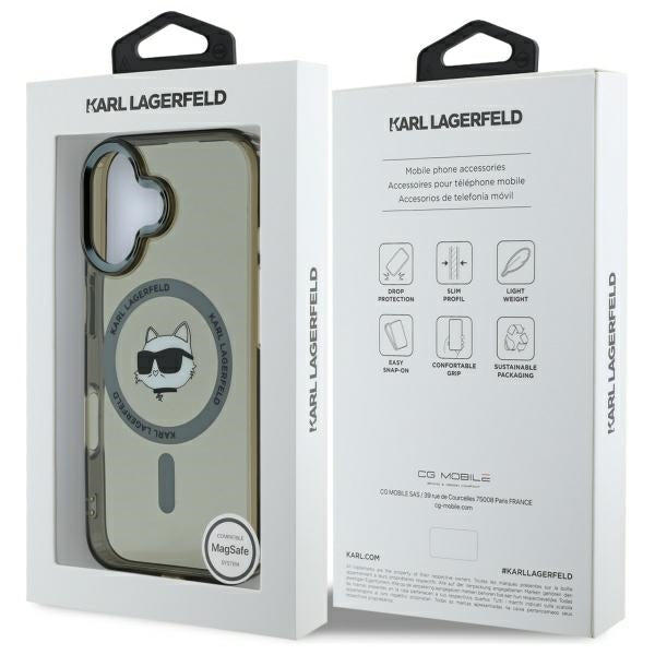 Puzdro MagSafe pre Apple iPhone 16 Plus, Karl Lagerfeld, IML Metal Choupette's Head, Čierne