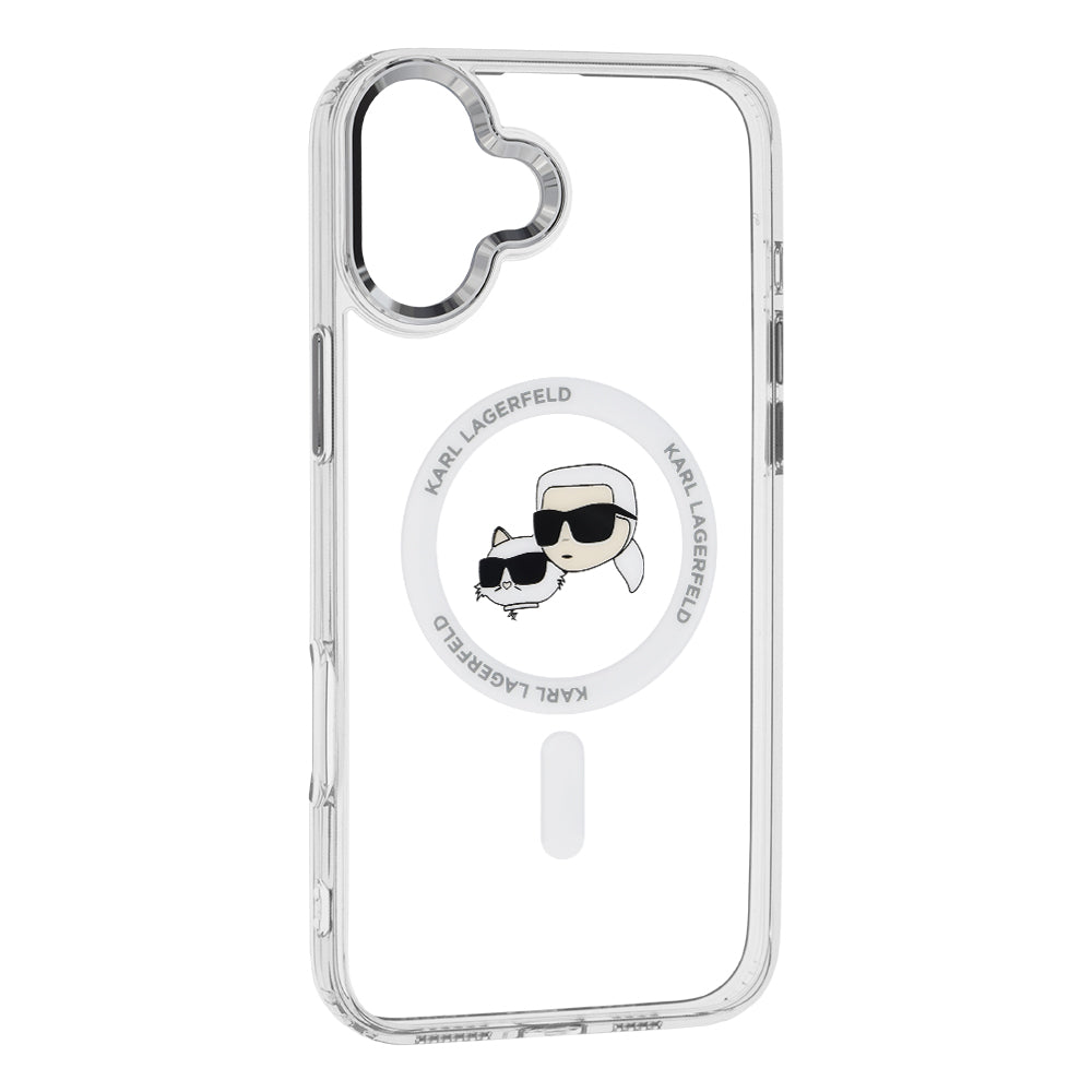 Puzdro MagSafe pre Apple iPhone 16 Plus, Karl Lagerfeld, IML Metal Karl & Choupette's Heads, Biela