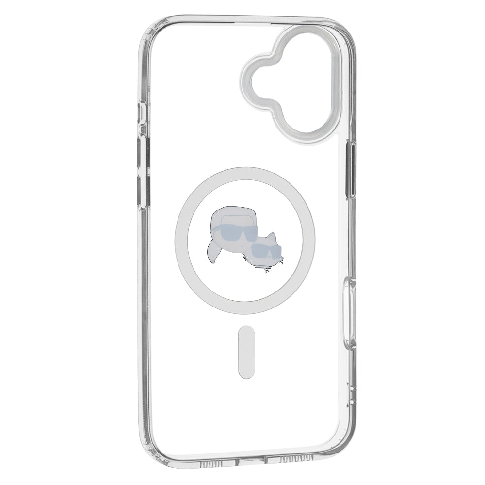 Puzdro MagSafe pre Apple iPhone 16 Plus, Karl Lagerfeld, IML Metal Karl & Choupette's Heads, Biela