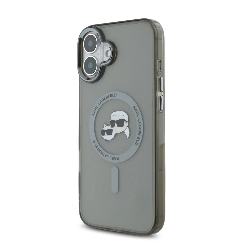 Puzdro MagSafe pre Apple iPhone 16 Plus, Karl Lagerfeld, IML Metal Karl & Choupette's Heads, Čierne