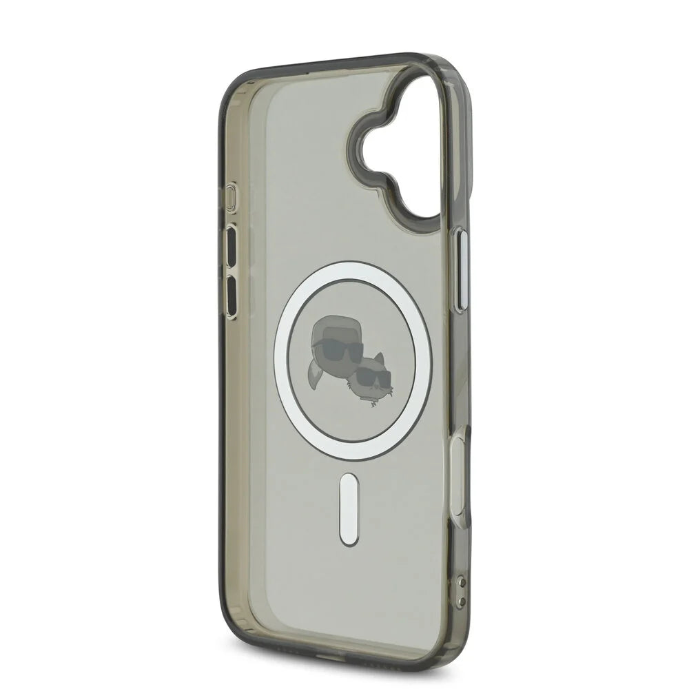 Puzdro MagSafe pre Apple iPhone 16 Plus, Karl Lagerfeld, IML Metal Karl & Choupette's Heads, Čierne
