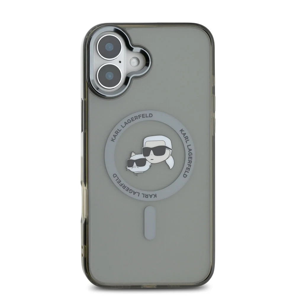 Puzdro MagSafe pre Apple iPhone 16 Plus, Karl Lagerfeld, IML Metal Karl & Choupette's Heads, Čierne