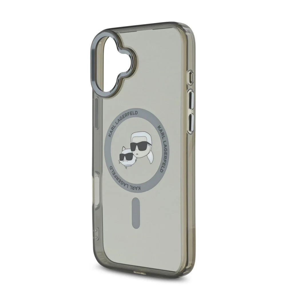 Puzdro MagSafe pre Apple iPhone 16 Plus, Karl Lagerfeld, IML Metal Karl & Choupette's Heads, Čierne
