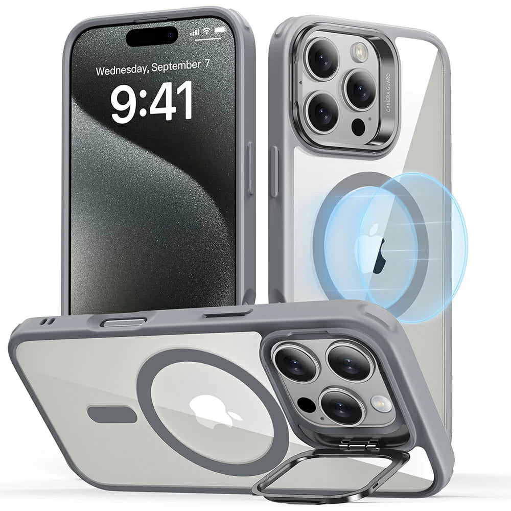 Puzdro MagSafe pre Apple iPhone 16 Pro, ESR, Classic Hybrid Kickstand, Transparentná Sivá