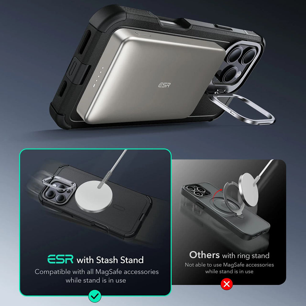 Puzdro MagSafe pre Apple iPhone 16 Pro, ESR, Cyber Armor Kickstand, Čierne
