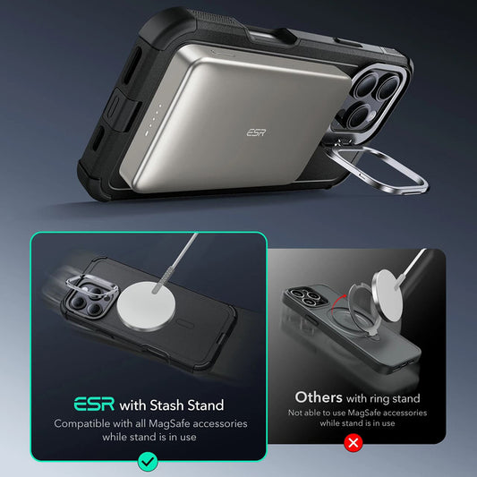 Puzdro MagSafe pre Apple iPhone 16 Pro, ESR, Cyber Armor Kickstand, Čierne