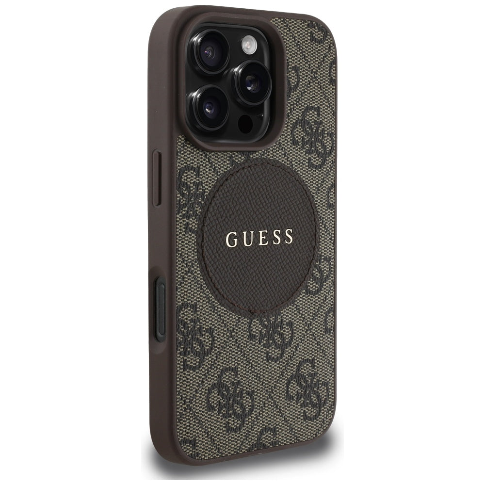 Puzdro MagSafe pre Apple iPhone 16 Pro, Guess, 4G Circle Classic Logo, Hnedá