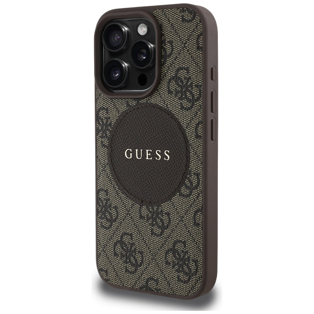 Puzdro MagSafe pre Apple iPhone 16 Pro, Guess, 4G Circle Classic Logo, Hnedá