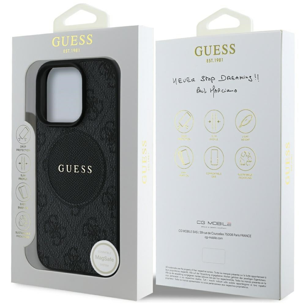 Puzdro MagSafe pre Apple iPhone 16 Pro, Guess, 4G Circle Classic Logo, Čierne