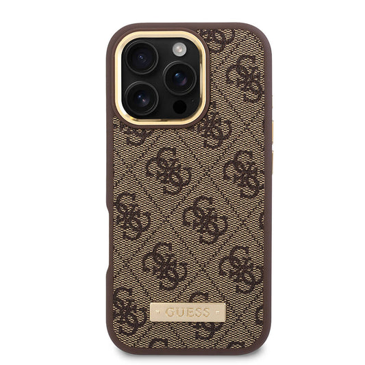 Puzdro MagSafe pre Apple iPhone 16 Pro, Guess, 4G Logo Plate, Čierne