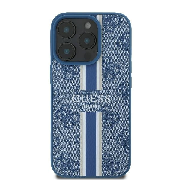 Puzdro MagSafe pre Apple iPhone 16 Pro, Guess, 4G Printed Stripes, Modrá