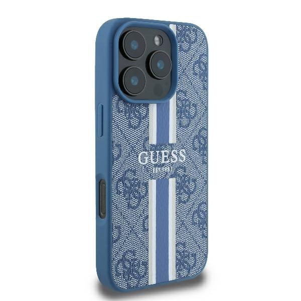 Puzdro MagSafe pre Apple iPhone 16 Pro, Guess, 4G Printed Stripes, Modrá