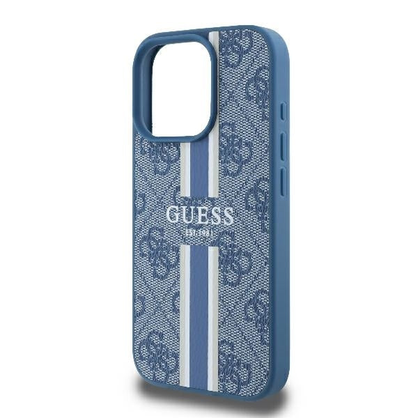 Puzdro MagSafe pre Apple iPhone 16 Pro, Guess, 4G Printed Stripes, Modrá