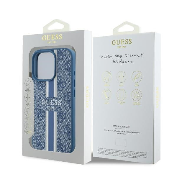 Puzdro MagSafe pre Apple iPhone 16 Pro, Guess, 4G Printed Stripes, Modrá
