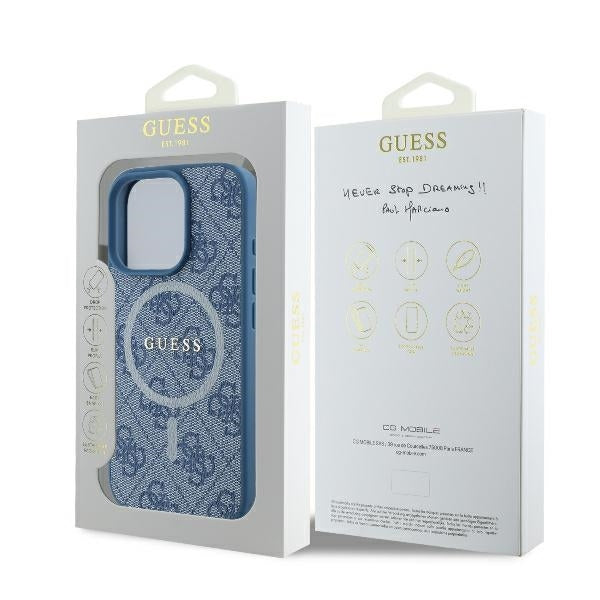 MagSafe Case for Apple iPhone 16 Pro, Guess, 4G Ring Classic Logo, Blue