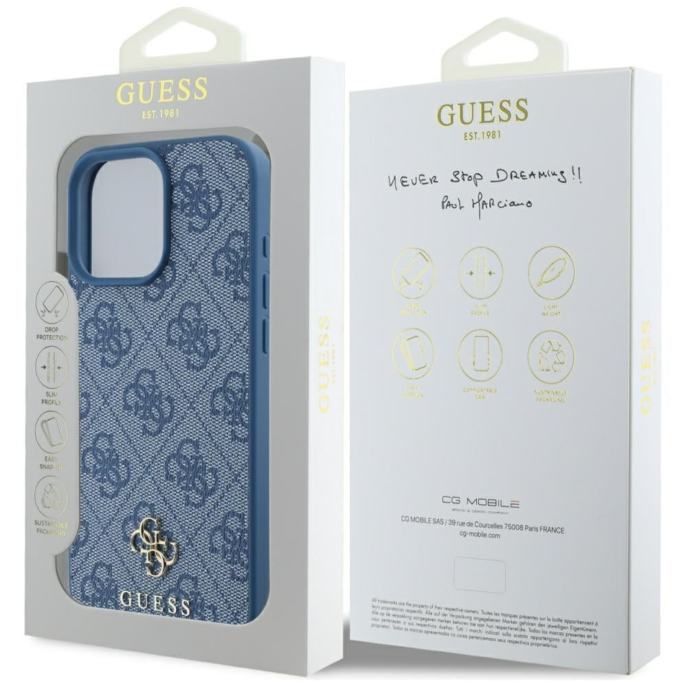 Puzdro MagSafe pre Apple iPhone 16 Pro, Guess, 4G Small and Classic Logo, Modrá