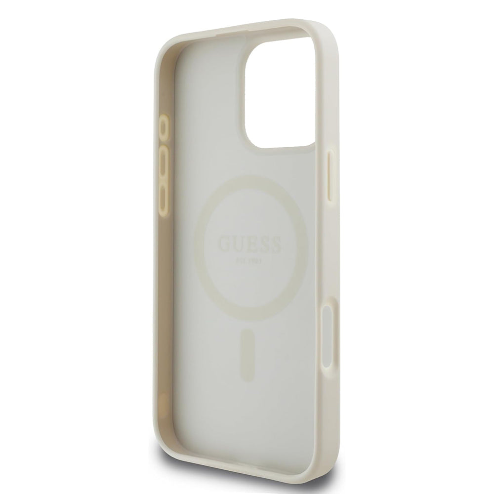 Puzdro MagSafe pre Apple iPhone 16 Pro, Guess, Grained Gold Ring, Bežové