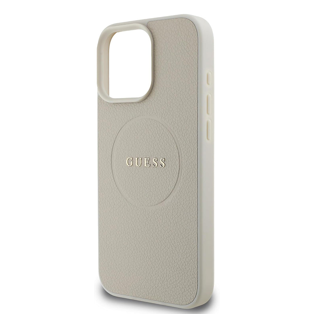 Puzdro MagSafe pre Apple iPhone 16 Pro, Guess, Grained Gold Ring, Bežové