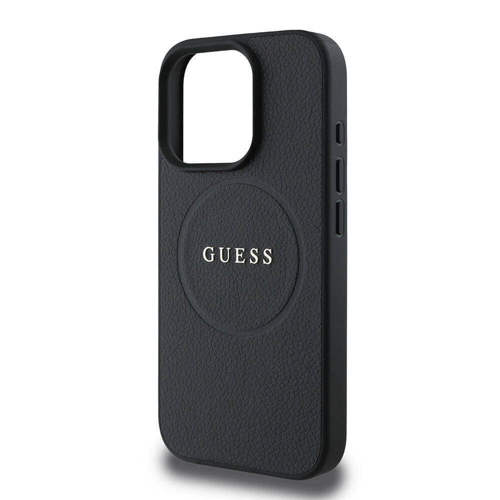 Puzdro MagSafe pre Apple iPhone 16 Pro, Guess, Grained Gold Ring, Čierne