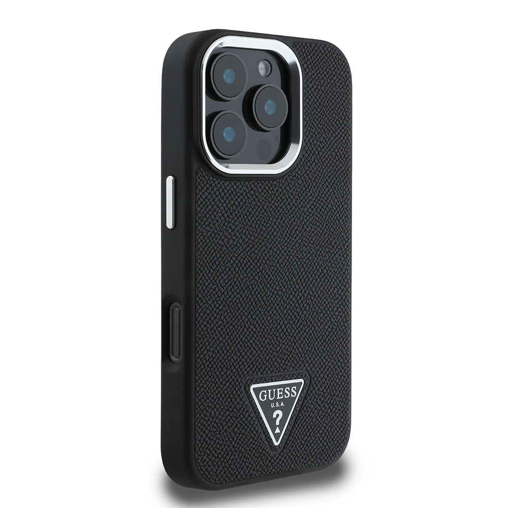 Puzdro MagSafe pre Apple iPhone 16 Pro, Guess, Grained Triangle Logo, Čierne