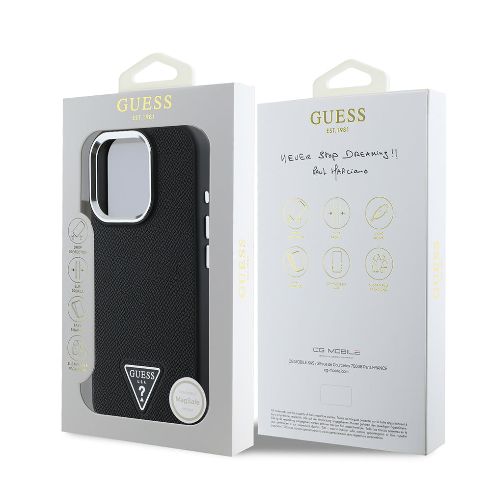 Puzdro MagSafe pre Apple iPhone 16 Pro, Guess, Grained Triangle Logo, Čierne