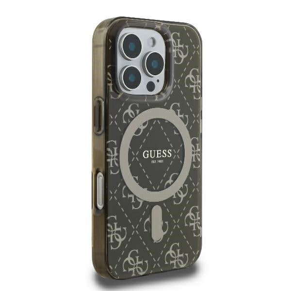 Puzdro MagSafe pre Apple iPhone 16 Pro, Guess, IML 4G Background, Hnedé