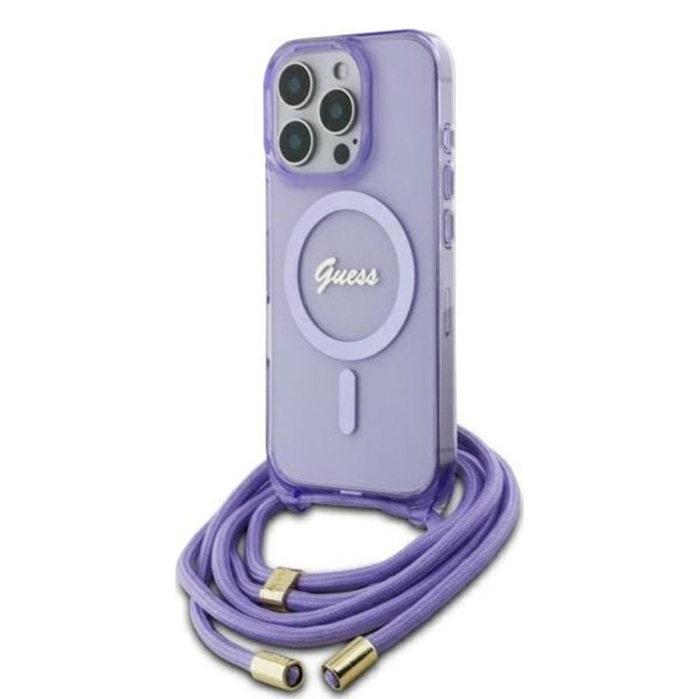 Puzdro MagSafe pre Apple iPhone 16 Pro, Guess, IML Crossbody Cord Script, Mov