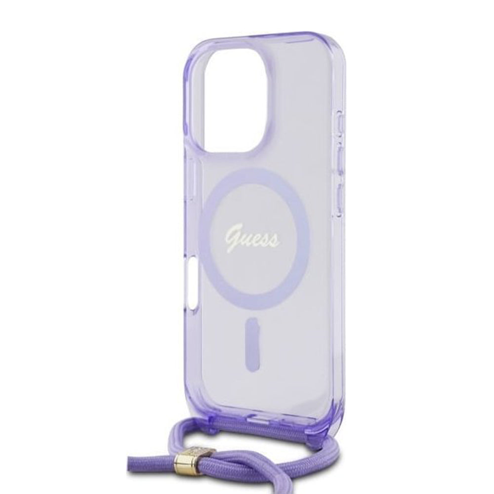 Puzdro MagSafe pre Apple iPhone 16 Pro, Guess, IML Crossbody Cord Script, Mov