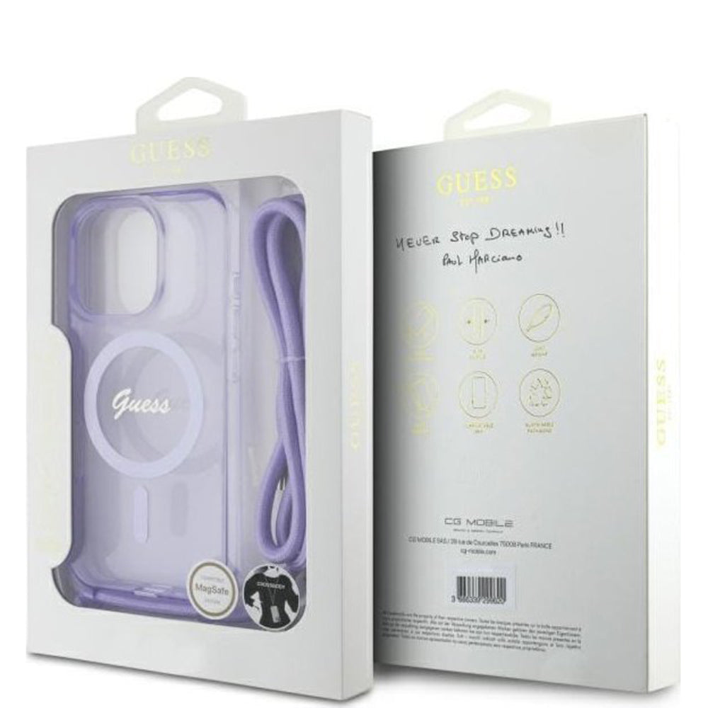Puzdro MagSafe pre Apple iPhone 16 Pro, Guess, IML Crossbody Cord Script, Mov