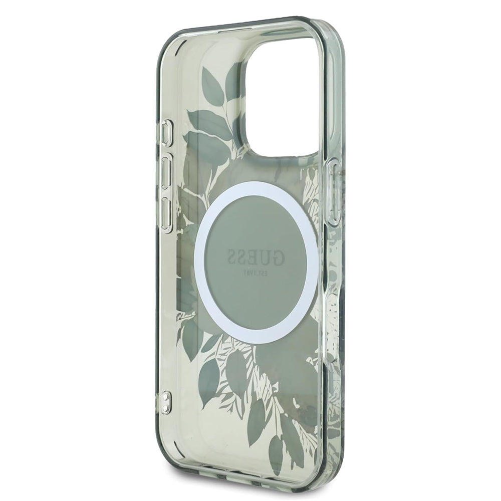 Puzdro MagSafe pre Apple iPhone 16 Pro, Guess, IML Flower & Tonal Circle, Zelená