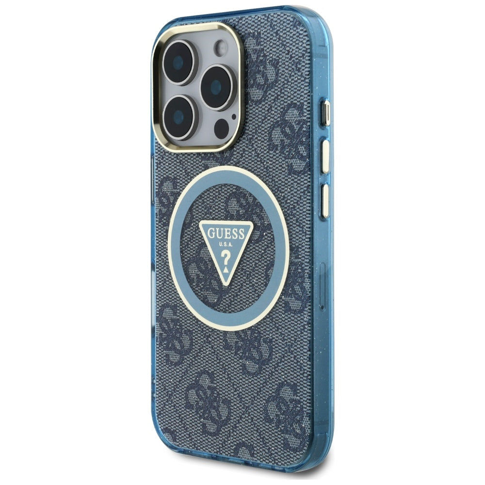 Puzdro MagSafe pre Apple iPhone 16 Pro, Guess, IML Glitter 4G Circle Triangle, Modrá