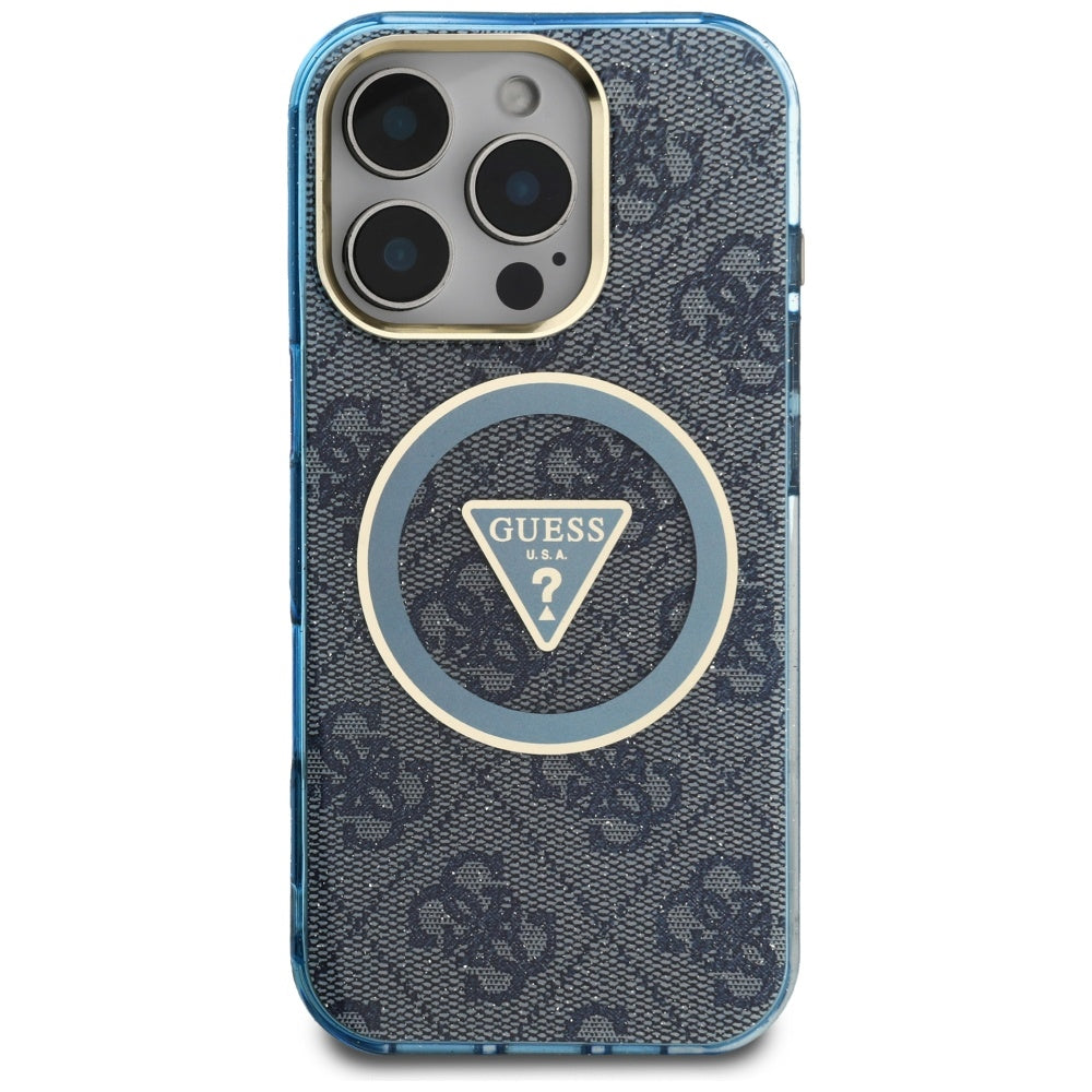 Puzdro MagSafe pre Apple iPhone 16 Pro, Guess, IML Glitter 4G Circle Triangle, Modrá