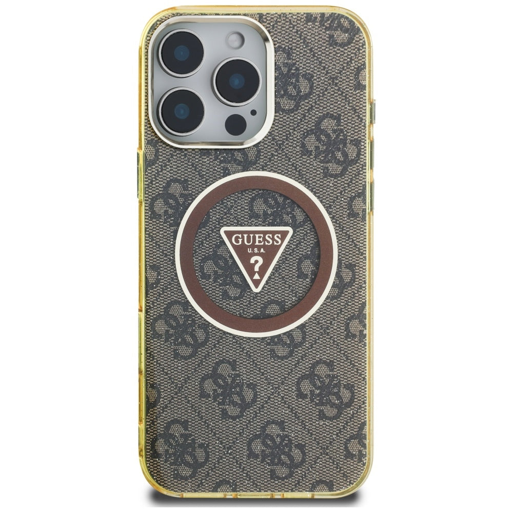 Puzdro MagSafe pre Apple iPhone 16 Pro, Guess, IML Glitter 4G Circle Triangle, Hnedá