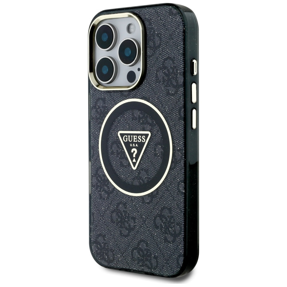 Puzdro MagSafe pre Apple iPhone 16 Pro, Guess, IML Glitter 4G Circle Triangle, Čierne
