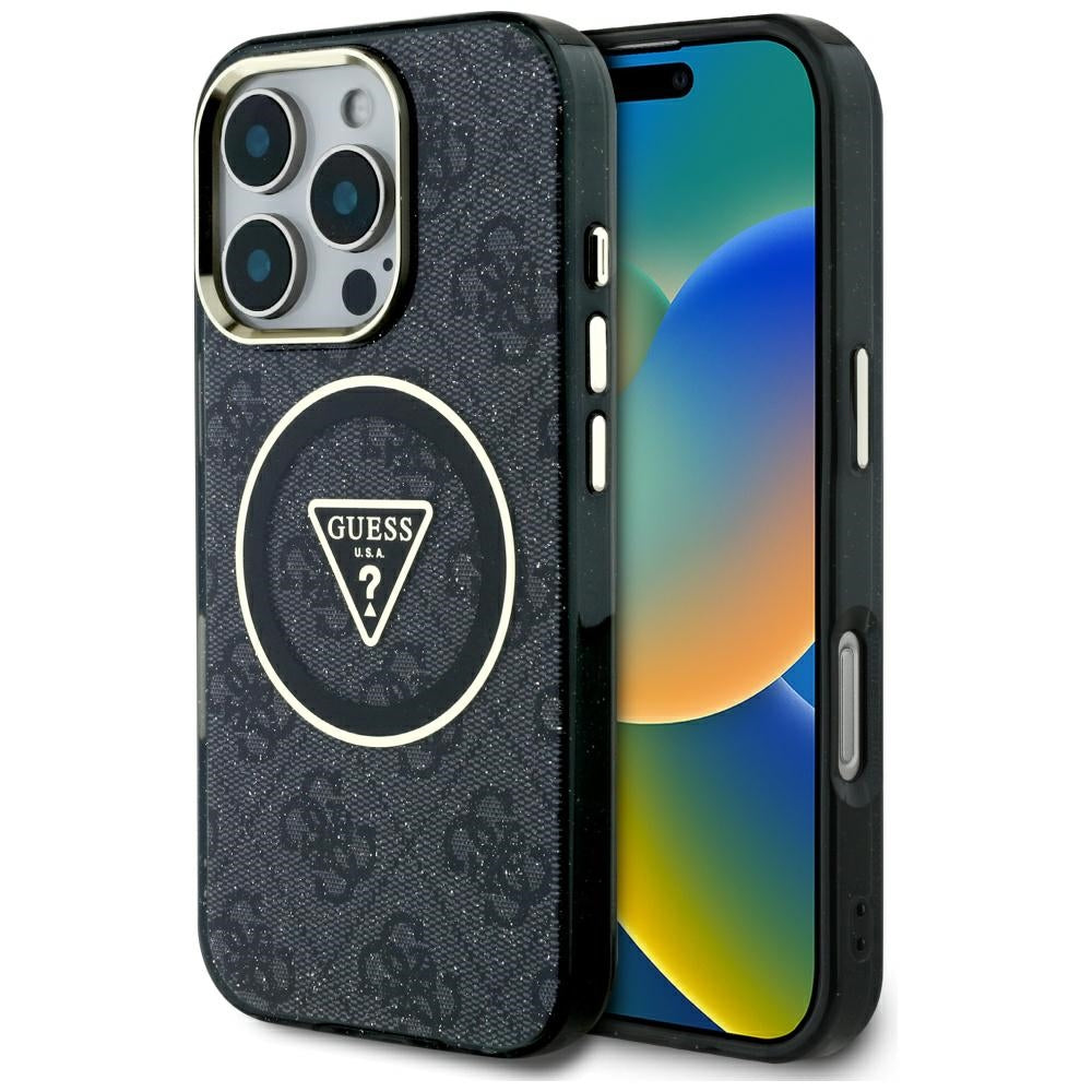 Puzdro MagSafe pre Apple iPhone 16 Pro, Guess, IML Glitter 4G Circle Triangle, Čierne