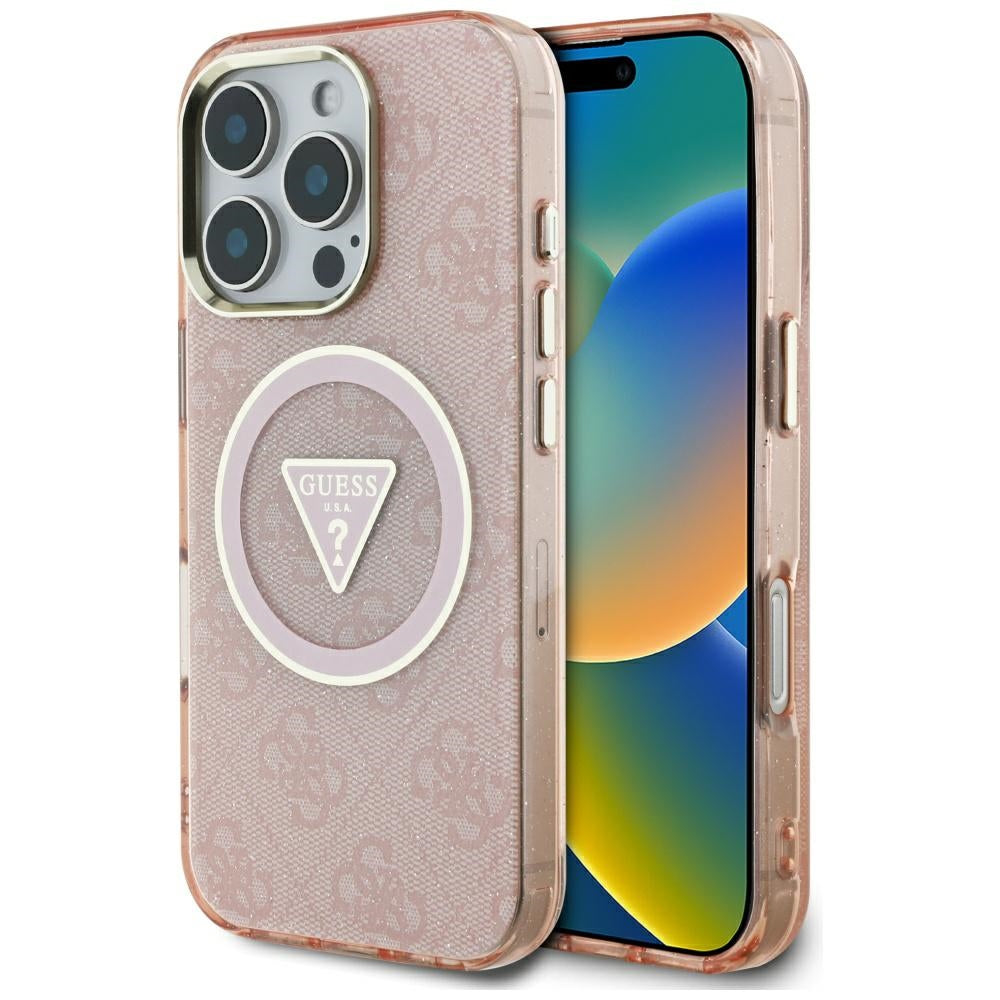 Puzdro MagSafe pre Apple iPhone 16 Pro, Guess, IML Glitter 4G Circle Triangle, Ružové