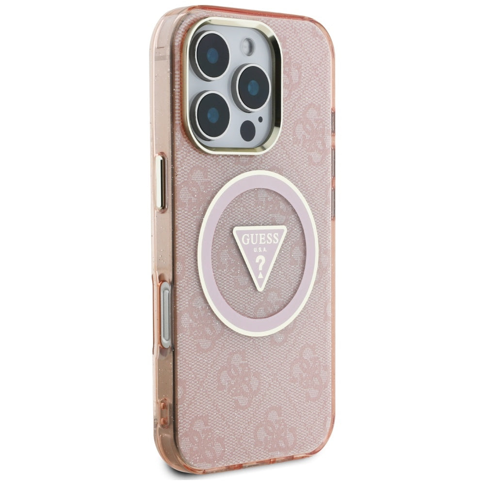 Puzdro MagSafe pre Apple iPhone 16 Pro, Guess, IML Glitter 4G Circle Triangle, Ružové