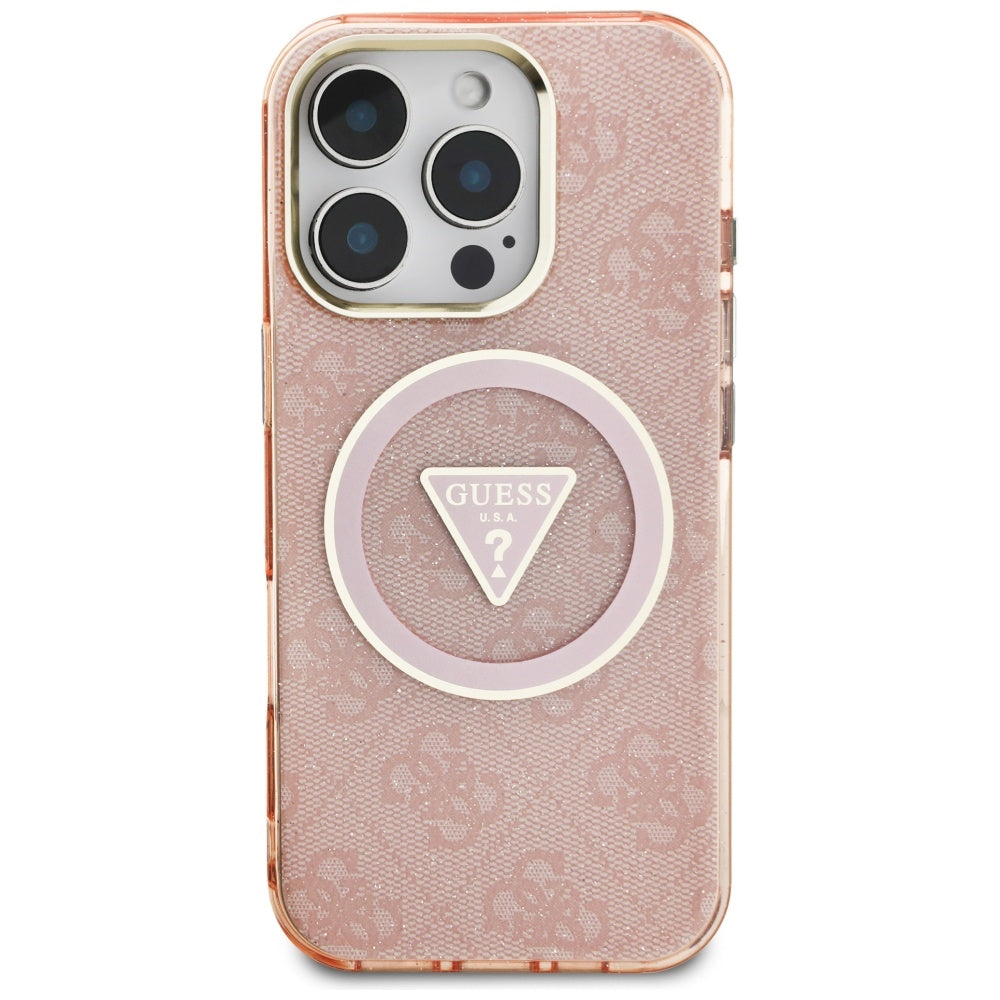 Puzdro MagSafe pre Apple iPhone 16 Pro, Guess, IML Glitter 4G Circle Triangle, Ružové