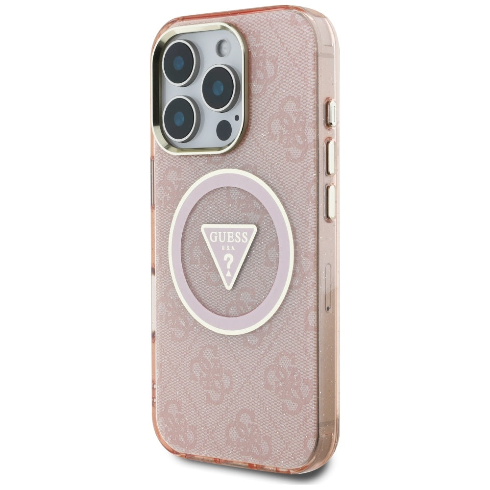 Puzdro MagSafe pre Apple iPhone 16 Pro, Guess, IML Glitter 4G Circle Triangle, Ružové