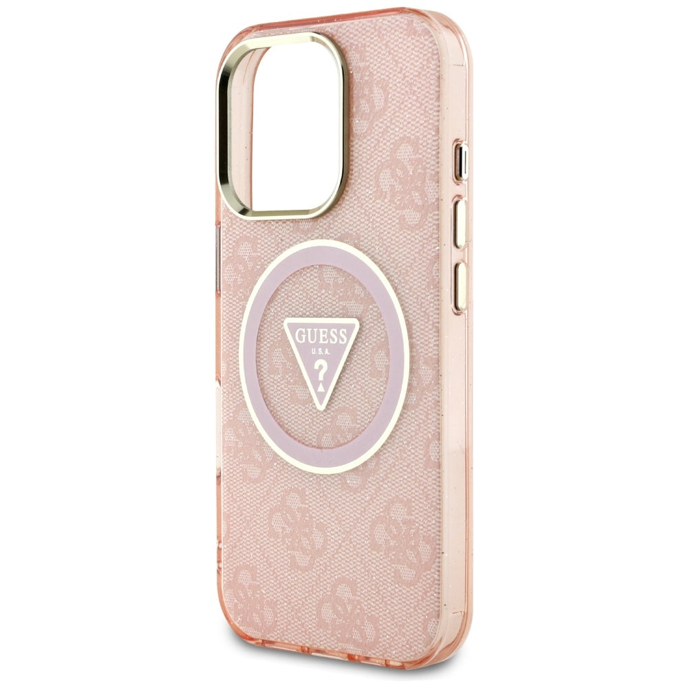 Puzdro MagSafe pre Apple iPhone 16 Pro, Guess, IML Glitter 4G Circle Triangle, Ružové