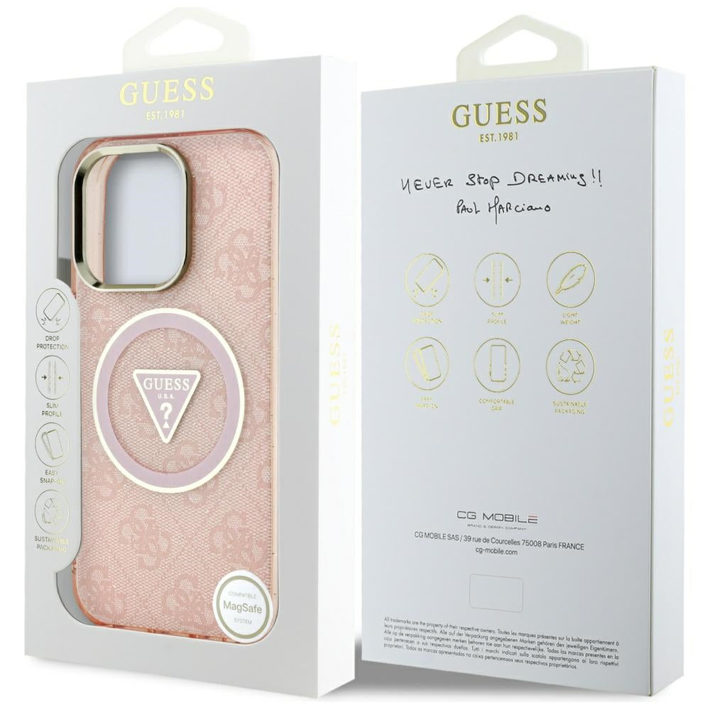 Puzdro MagSafe pre Apple iPhone 16 Pro, Guess, IML Glitter 4G Circle Triangle, Ružové