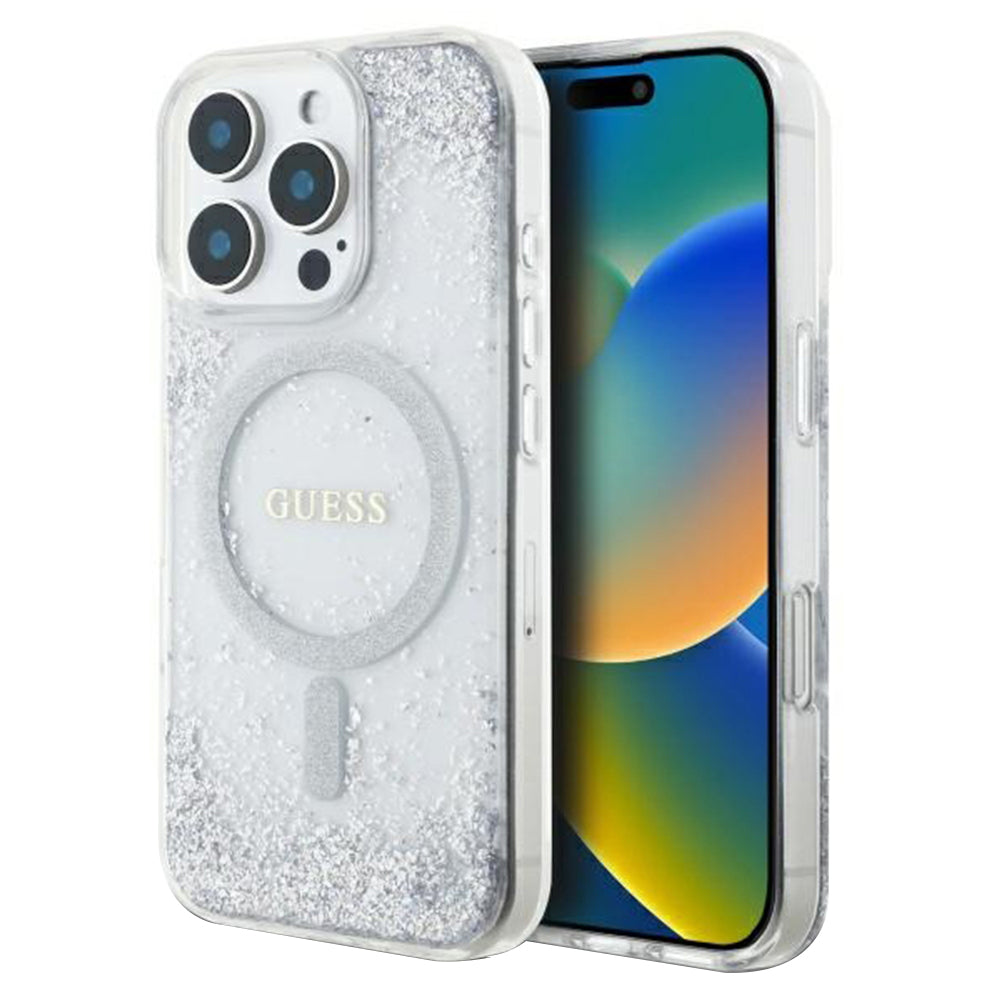 MagSafe Case for Apple iPhone 16 Pro, Guess, IML Glitter Gradient, Silver