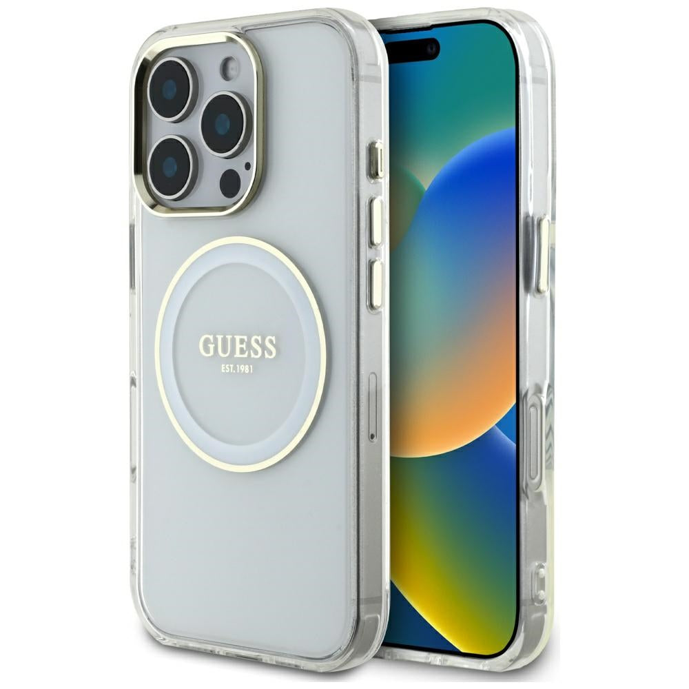 Puzdro MagSafe pre Apple iPhone 16 Pro, Guess, IML Metal Colored Circle, Biela